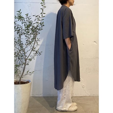 GALERIE TISSU オーガニックジョーゼット ハーフスリーブ クラシックシャツ チャコール
