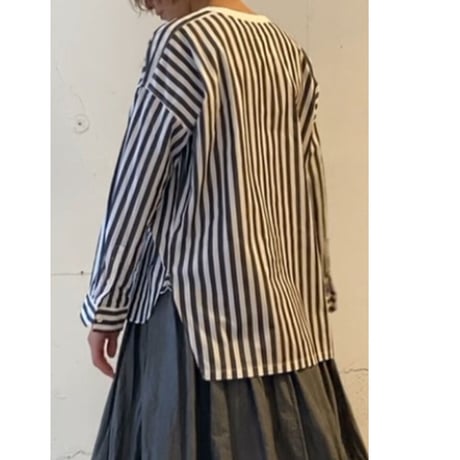 UNIVERSAL TISSU  バーバーワーキングシャツ ネイビーワイドストライプ