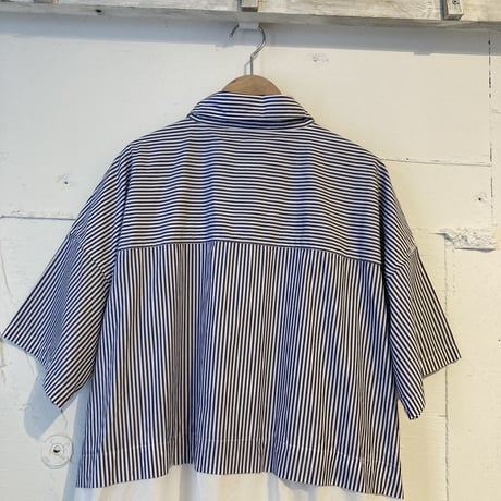 TISSU タイプライター ウエストタック切替ロングシャツ  ネイビーストライプ