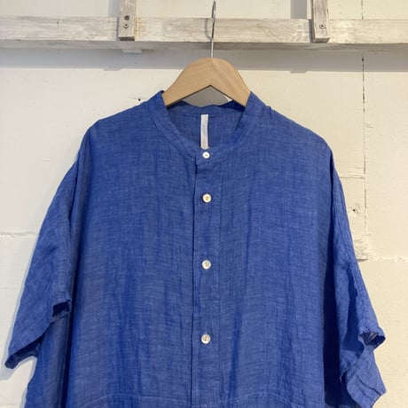 NATURAL LAUNDRY 先染めリネン ドルマンワンピース ブルー