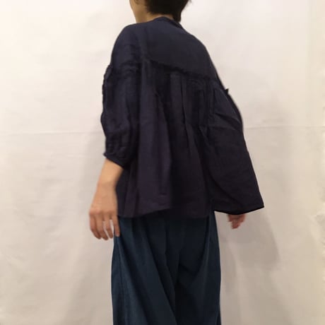 UNIVERSAL TISSU フレンチリネンバンドカラーブラウス クロ
