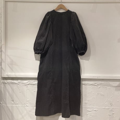 GALERIE TISSU リサイクルコーデュロイ ギャザースリーブワンピース チャコール