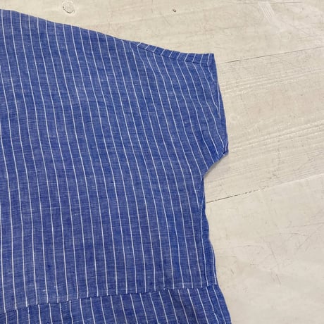 NATURAL LAUNDRY 先染めリネン ドルマンワンピース　ブルーストライプ