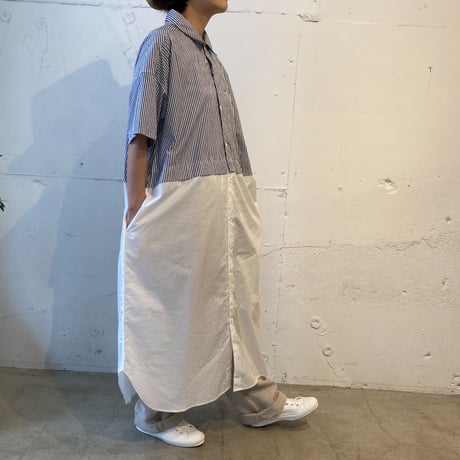 TISSU タイプライター ウエストタック切替ロングシャツ シロ