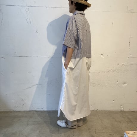 TISSU タイプライター ウエストタック切替ロングシャツ シロ