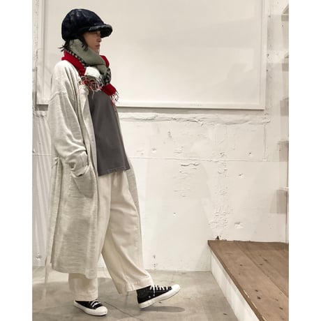 UNIVERSAL TISSU ウール縮絨 クルーロングカーデ クロ