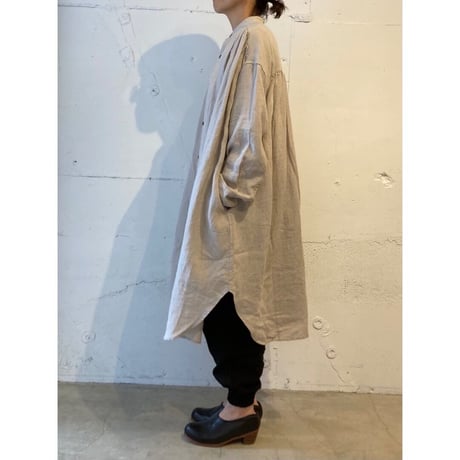 UNIVERSAL TISSU トリプルワッシャーリネン ギャザーチュニック クロ