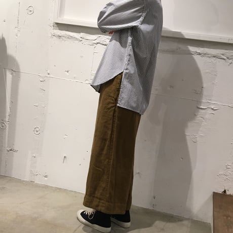 NATURAL LAUNDRY ブロード クレリックパネルシャツ シロ×ベージュストライプ