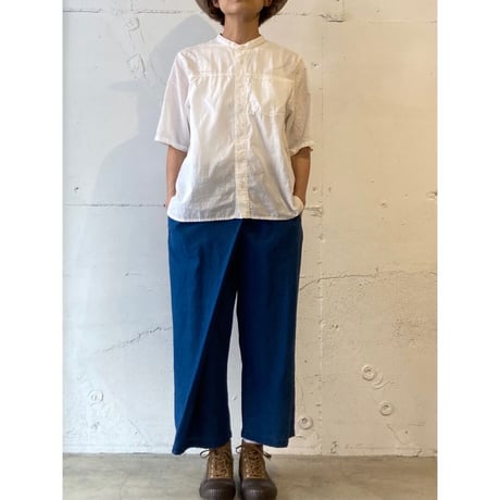 NATURAL LAUNDRY シャンブレー半袖ファーマーシャツ オフ
