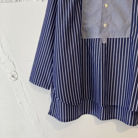 NATURAL LAUNDRY ブロード クレリックパネルシャツ ネイビーストライプ