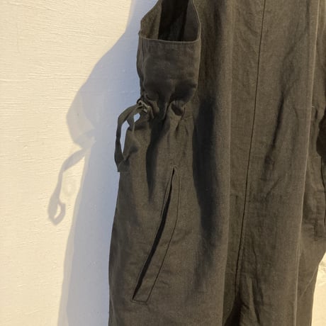 TISSU トリプルワッシャーリネンサイドギャザーサロペット size3 クロ