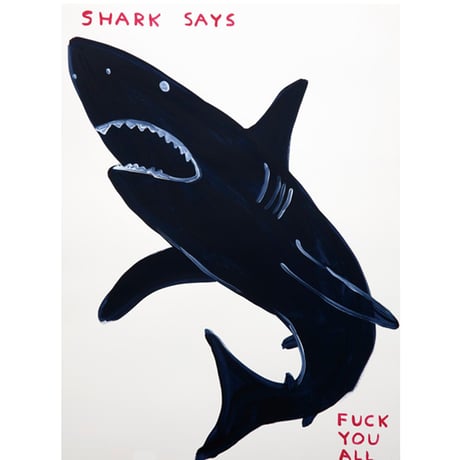 【在庫有・要問合作品】デイヴィット・シュリグリー「SHARK SAYS FUCK YOU ALL」紙にアクリル