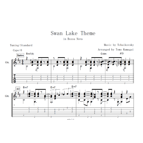 Swan Lake Theme Tchaikovsky-Bossa Nova- [Level D] (Fingerstyle guitar)
