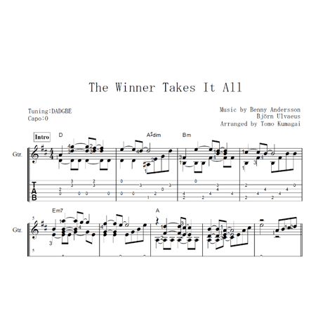 The Winner Takes It All-ABBA [Level B]  (Fingerstyle guitar)