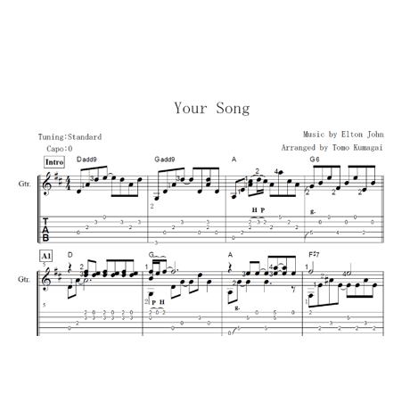 Your Song -Elton John [Level C] (Fingerstyle guitar)