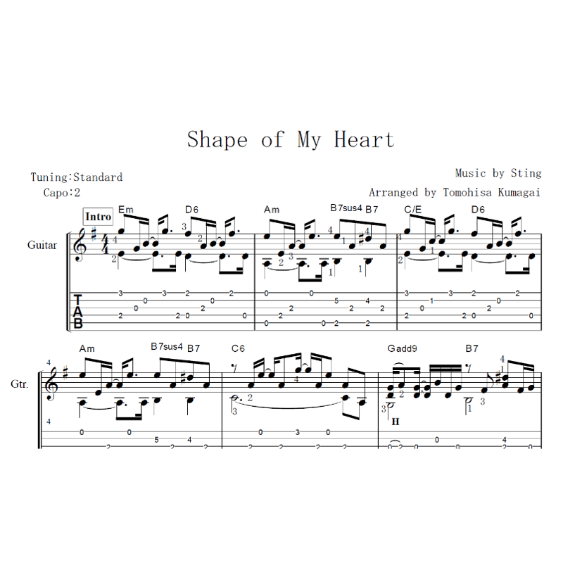 ★れ 楽譜ギタータブSTING for guitar tab スティング Shape of My Heart -Sting (Fingerstyle Guitar) |