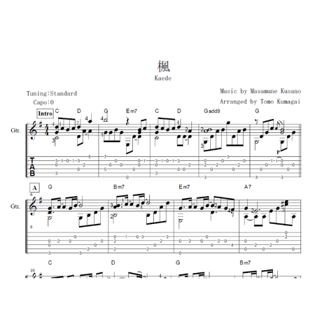 Kaede -Spitz- Japanese popular song [Level B] (Fingerstyle guitar)