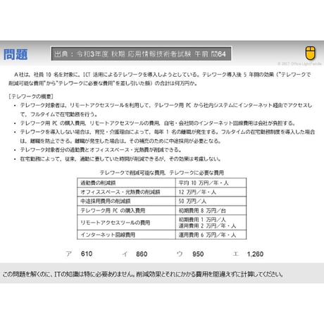 【情報処理試験 解説】テレワーク導入による削減額