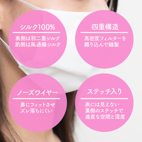 Mサイズ【かっちりしっかりタイプ】 洗えるシルクマスク〈羽二重・不織布高密度フィルター・4層・シルク100％・日本製・荒井シルク〉