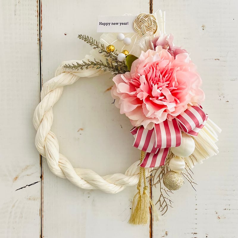 神社でご祈願済！ ハッピーしめ縄飾り2025L01ホワイト | Lazy Daisy