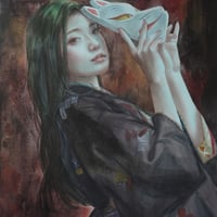 徳田明子　「おきつねさま」　F6号　41.0×31.8cm