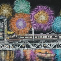 棚町宜弘 「納涼特急」 (浅草  東武線隅田川橋梁)    F4号  Tanamachi Yoshihiro   (24.2×33.3cm)