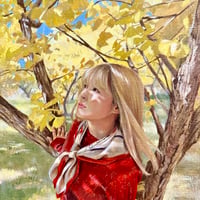 長内絵海　「木洩れ日」 　F3号　　Osanai Emi  「Sunlight filtering through the trees」 (27.3×22.0cm)