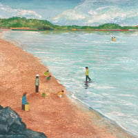 石倉文　「潮干狩り」   F6号      Ishikura Aya   (31.8×41.0cm)