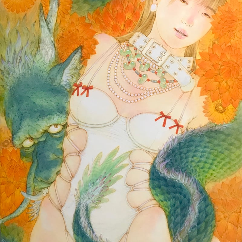 龍と泉　絵画 松平一民 「高龗と龍神」 72.0×45.0cm Matsudaira Kazuta