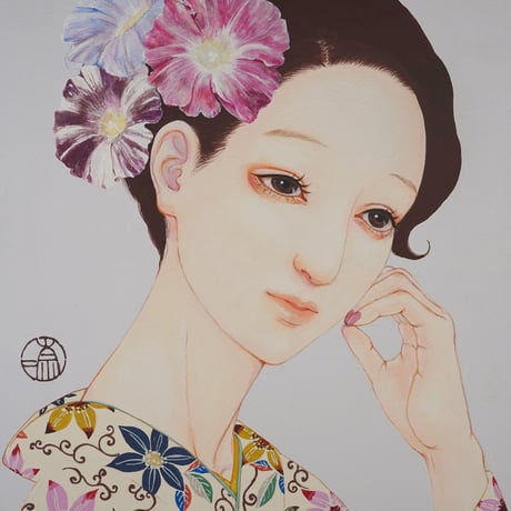 門田奈々 「肥後朝顔」F3号     Monda Nana　「Higo morning glory」 (45.5×53.0cm)
