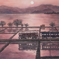 棚町宜弘 「夕映えの近江路」  F6号  Tanamachi Yoshihiro  (31.8×41.0cm)