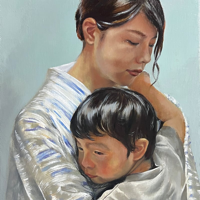 長内絵海「母子像」 P8号 Osanai Emi 「mother and child st