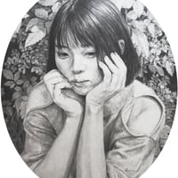 伊藤尚尋「考えごと」 3号円窓　Ito Naohiro  「deep thought」 (round window 27.3×22.0cm)