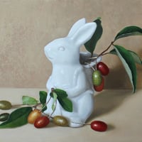 朝日夏実　「グミの実集め 」　サムホール　Asahi Natsumi   (15.8×22.7cm)