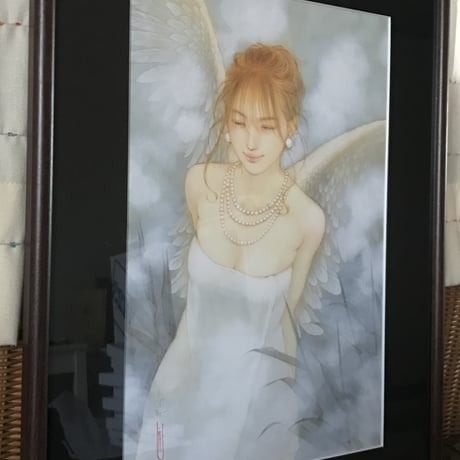 松平一民   「白鷺温泉説話」(シラサギオンセンセツワ)  P6号      Matsudaira Kazutami   「Goddess in Hot Springs」　41.0×27.3cm