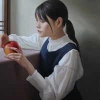 朝日夏実　「赤いりんご」　F6号　Asahi Natsumi   (41.0×31.8cm)