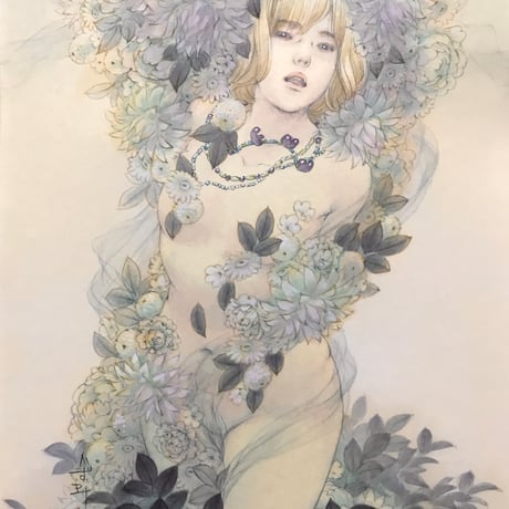 松平一民   「天降る神」(アモルカミ)  F4号      Matsudaira Kazutami   「god who sends down from heaven」　33.3×24.2cm