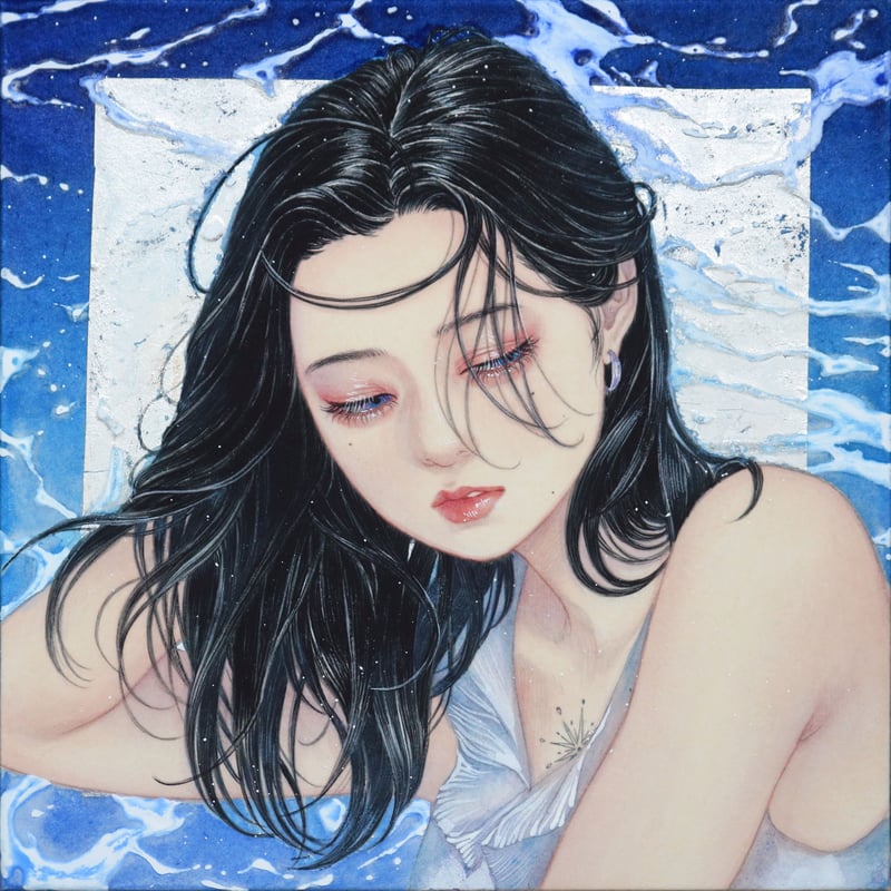 山下千里、「深海に棲む」、希少画集・額装画、日本製・新品額縁にて額装致します 山下千里 「seawater Ⅱ」 S0号 Yamashita Chisato (