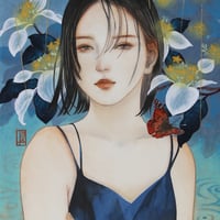 花菱 慧   「雨と蝶」  F4号     Hanabishi  Kei   　33.3×24.2cm