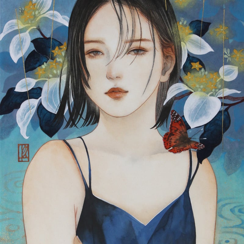 花菱 慧 「雨と蝶」 F4号 Hanabishi Kei 33.3×24