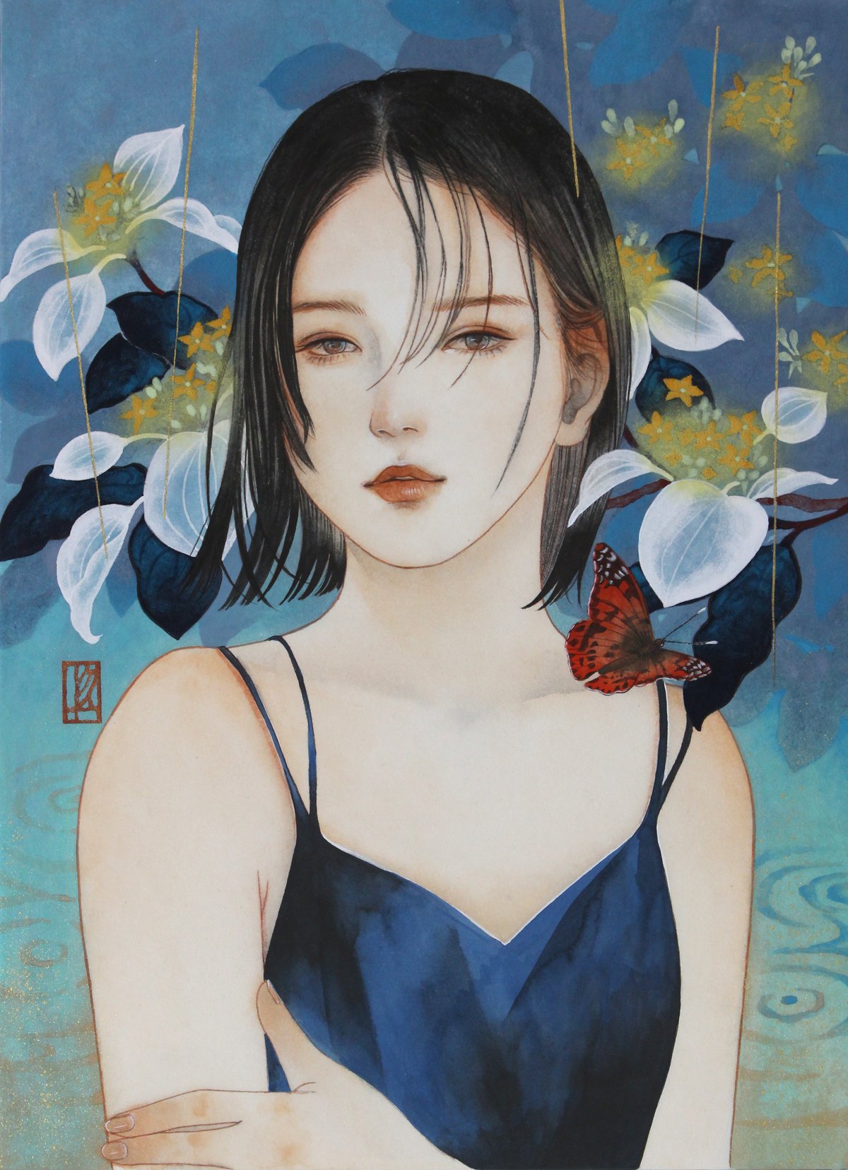 花菱 慧 「雨と蝶」 F4号 Hanabishi Kei 33.3×24