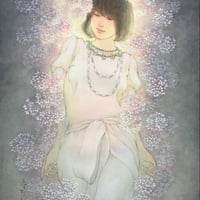 松平一民   「木花佐久夜毘売」(コノハナサクヤヒメ )  P6号      Matsudaira Kazutami   「 as the cherry blossoms .」　41.0×27.3cm