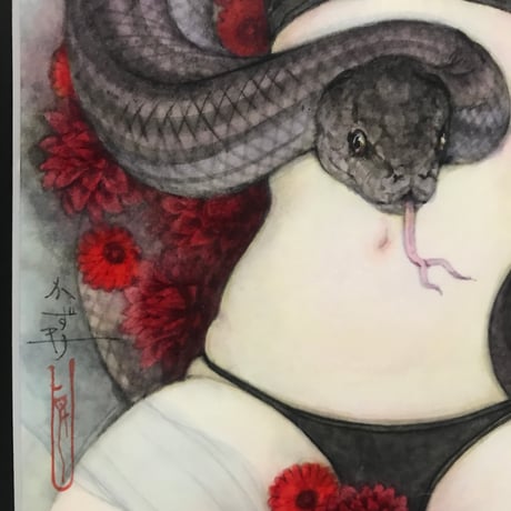 松平一民   「闇龗と大蛇」  P6号    Matsudaira Kazutami    41.0×27.3cm