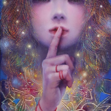 市川光鶴「ひみつ」F0号　　Ichikawa  Mitsuru　「secret」  (18.0×14.0cm)
