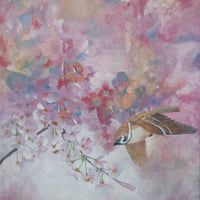 冨永明義 「桜に雀」 F6号    Tominaga  Akiyoshi  「cherry blossoms and sparrows」 (41.0×31.8cm)