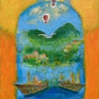 すずきゆきお  「ふはり、ふはり…と、」  F4号　Suzuki Yukio  「floating gently」 (33.3×24.2cm)