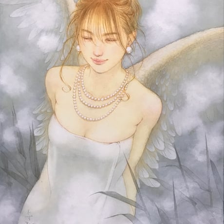 松平一民   「白鷺温泉説話」(シラサギオンセンセツワ)  P6号      Matsudaira Kazutami   「Goddess in Hot Springs」　41.0×27.3cm