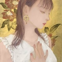 井上知美「薔薇柘榴の耳飾り」 F6号　Inoue Tomomi    「Rhodolite garnet earrings」 (41.0×31.8cm)