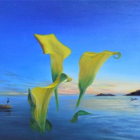 景井享平「夕凪と鷺」 サムホール　　Kagei kyohei  「evening calm and the heron」 (22.7×15.8cm)