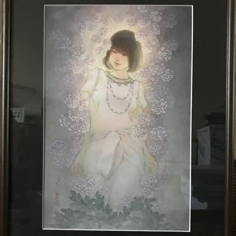 松平一民   「木花佐久夜毘売」(コノハナサクヤヒメ )  P6号      Matsudaira Kazutami   「 as the cherry blossoms .」　41.0×27.3cm